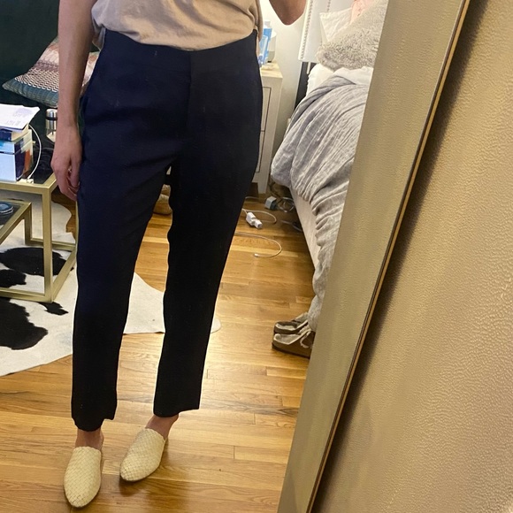 Theory women’s cropped 100% silk pants size 6 NAVY - Picture 1 of 8